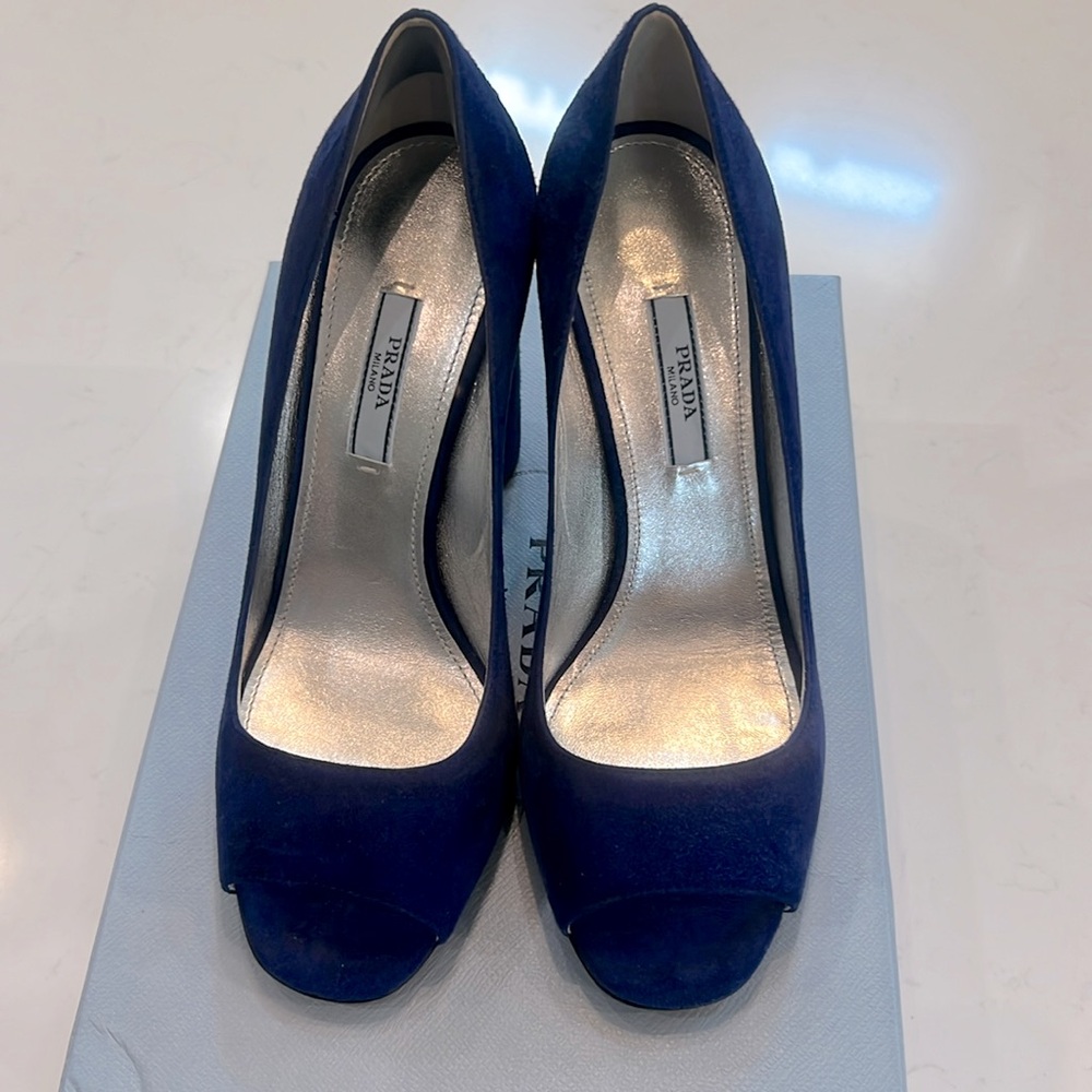Prada blue suede peep toe excellent condition don't think they were worn size 38